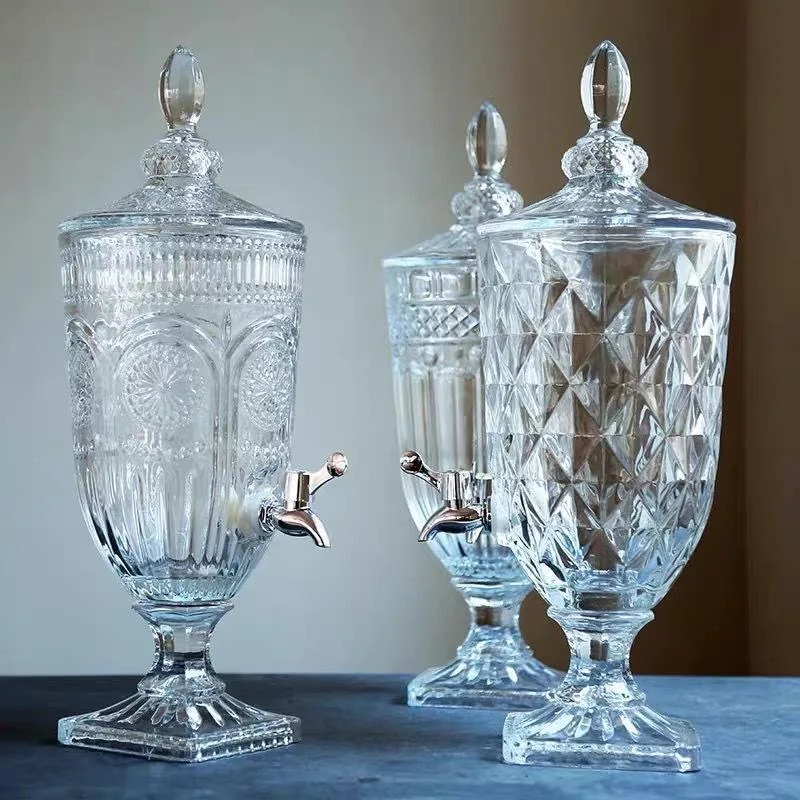 3L glass table top drink dispenser jar with tap for juice water beverages