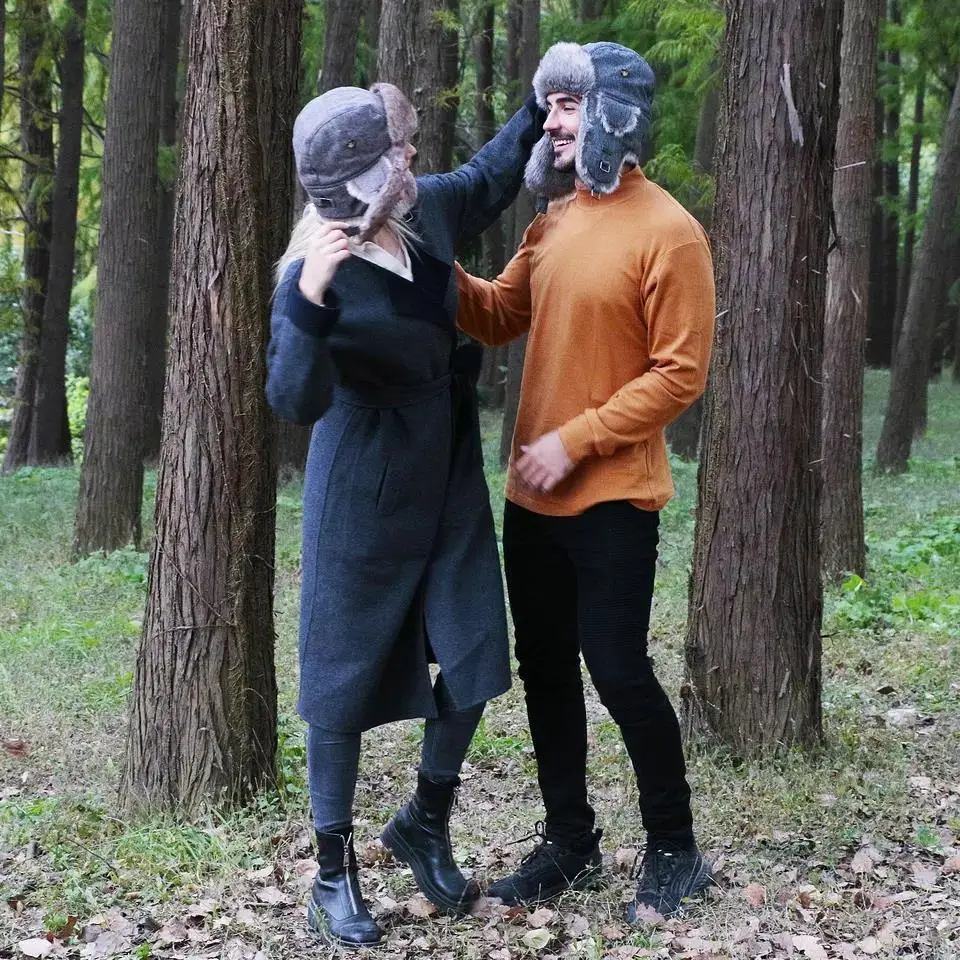 Hot selling Custom Nylon Aviator Bomber Trapper Hat with Earflap ushanka fur hat For Outdoor russian fur hat Trapper