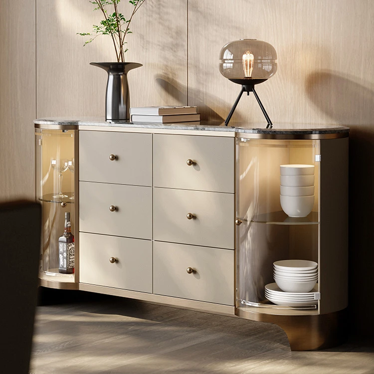 Italian sideboard designer new villa home modern light luxury console tables marble wall wine cabinet