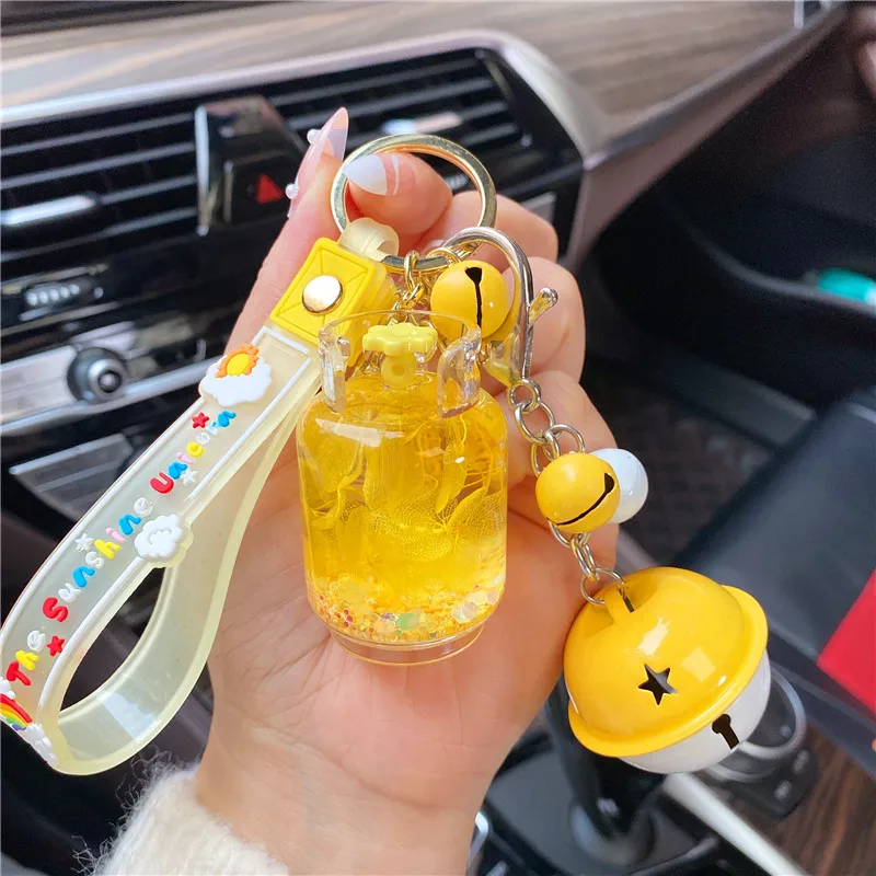 Luminous plant Liquid Boba Quicksand Cute Kawaii Bubble Tea Keychain oil floating Milk Tea Keychains