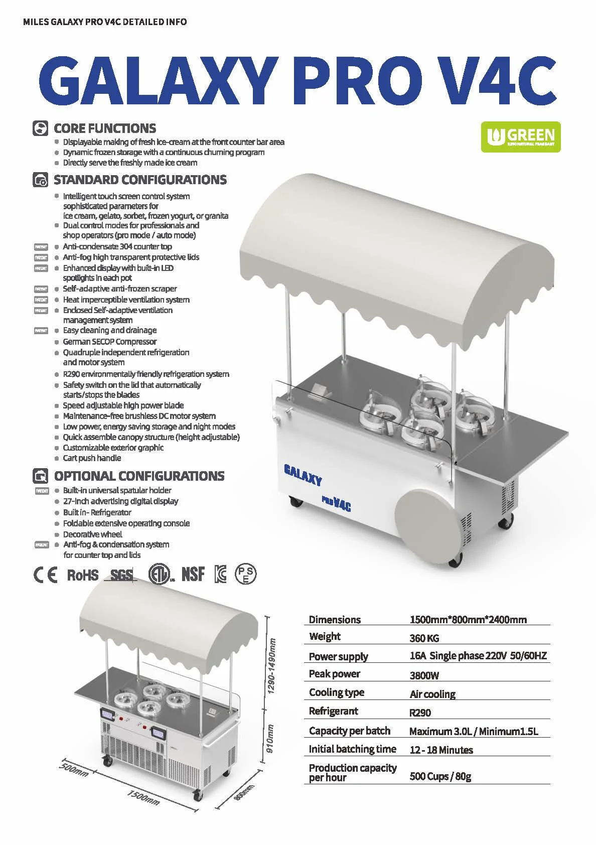 All in one professional batch freezer ice cream gelato maker Mobile Food Cart Miles Galaxy Pro V4 Cart Show Case Gelato Pozzetti