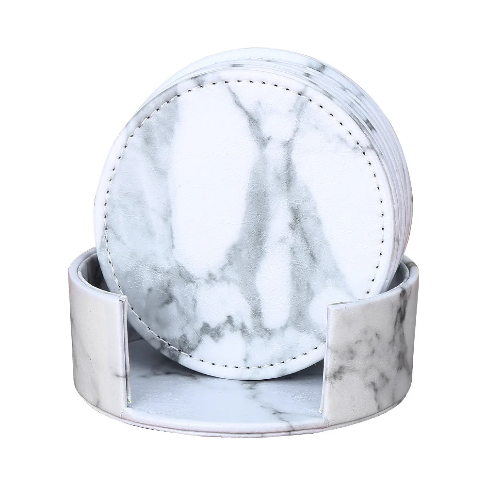 Scandinavian Style Ins Marble Leather Placemats Coasters Non-Slip Waterproof Table Suit Home New Square Creative Paper Bamboo
