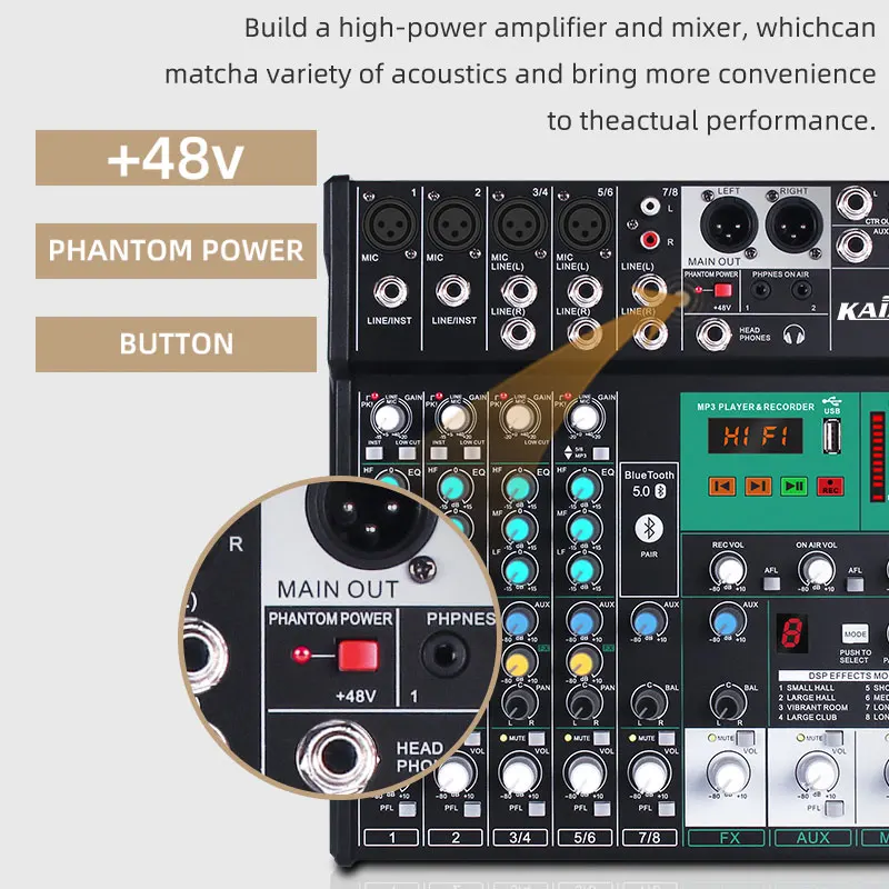 AR8- 6 Professional 16 Channel Digital sound Professional Mixer Audio DJ Powered Audio Mixer