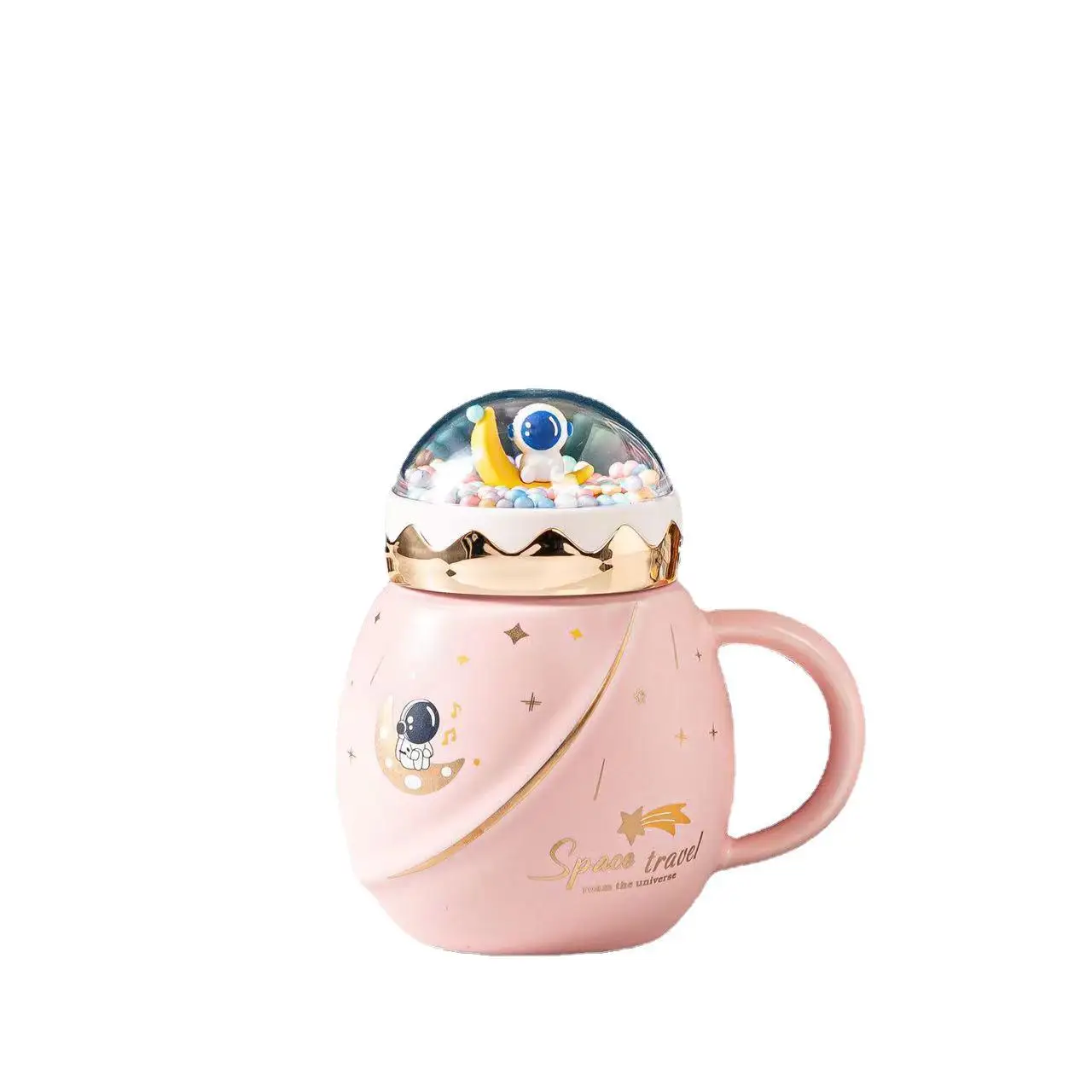 SYL New cartoon planet 3d ceramic mug landscape cover ceramic cup gift astronaut spaceman large capacity cup with lid