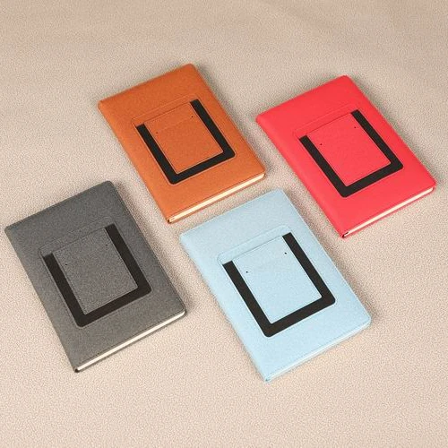 B5 Grey Hardcover PU Notebook with Phone Pocket with Custom logo
