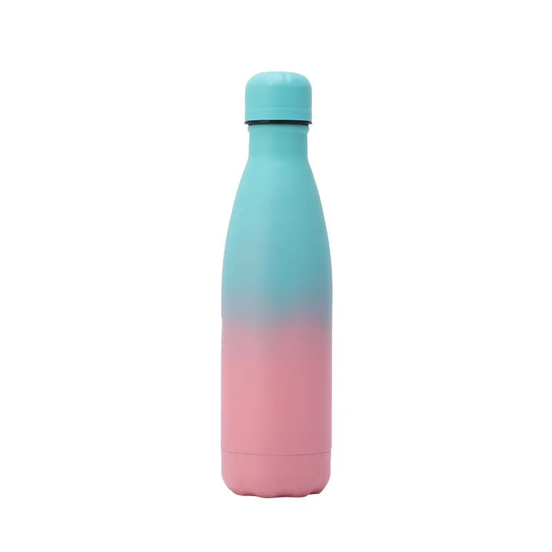 Spray paint color lid gradient color cola bottle double-layer stainless steel thermos sports bowling water bottle 500ml