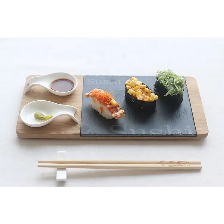 Restaurant used  slate with acacia plate sushi dish set
