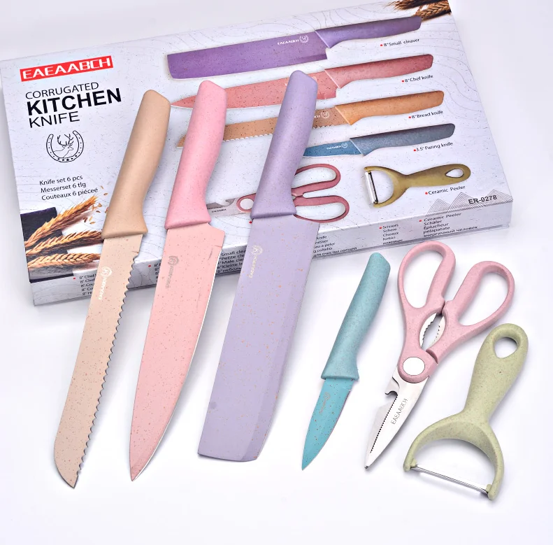 xnmaysun hot selling Perfect Present sharp 6pcs macaron Color Chef Knives set kitchen knife set in Gift Box for cutting