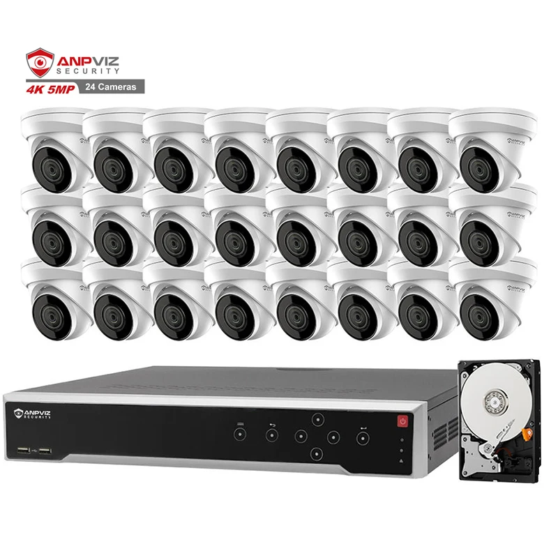 Anpviz 5MP Security system 4K 32ch POE NVR install 8TB HDD H.265+ 24pcs 5MP camera POE Bullet built in SD card slot Microphone