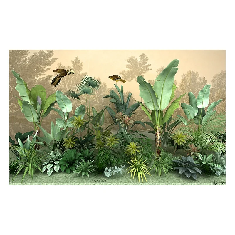 Rainforest self-adhesive wallpaper forest plants wall paper green background wall mural peel and stick wall fabric