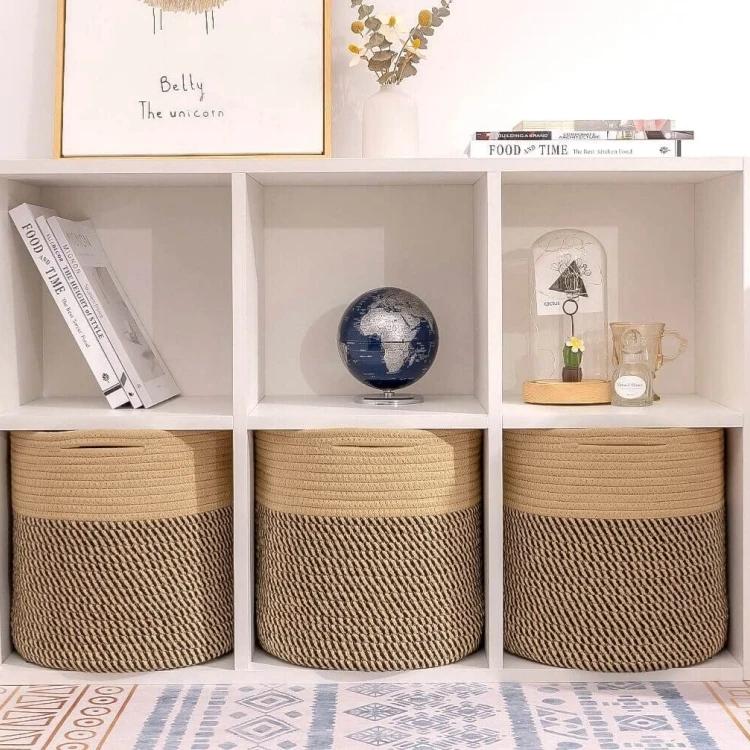 3-Pack Durable Woven Cotton Storage Cube Organizer Bookcases Shelf Fabric Baskets Bins for Organizing