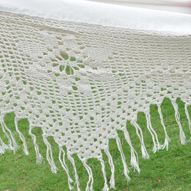 
handmade double hanging tree Bohemian Indoor White Tassel cotton rope fabric beadh fringe macrame swing hammock 