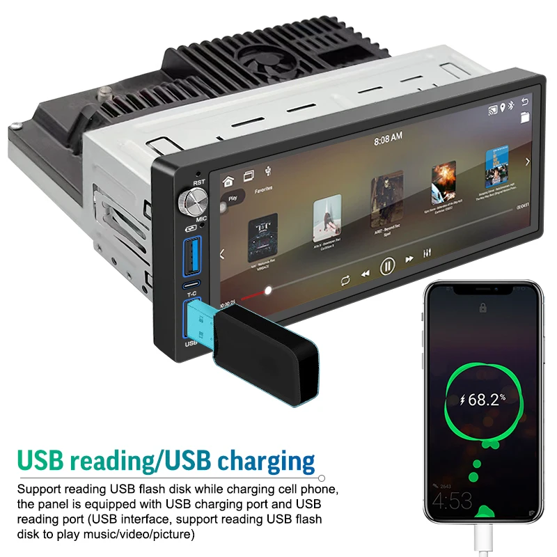 cheap android car player 6.86inch single din wireless carplay portable car media player