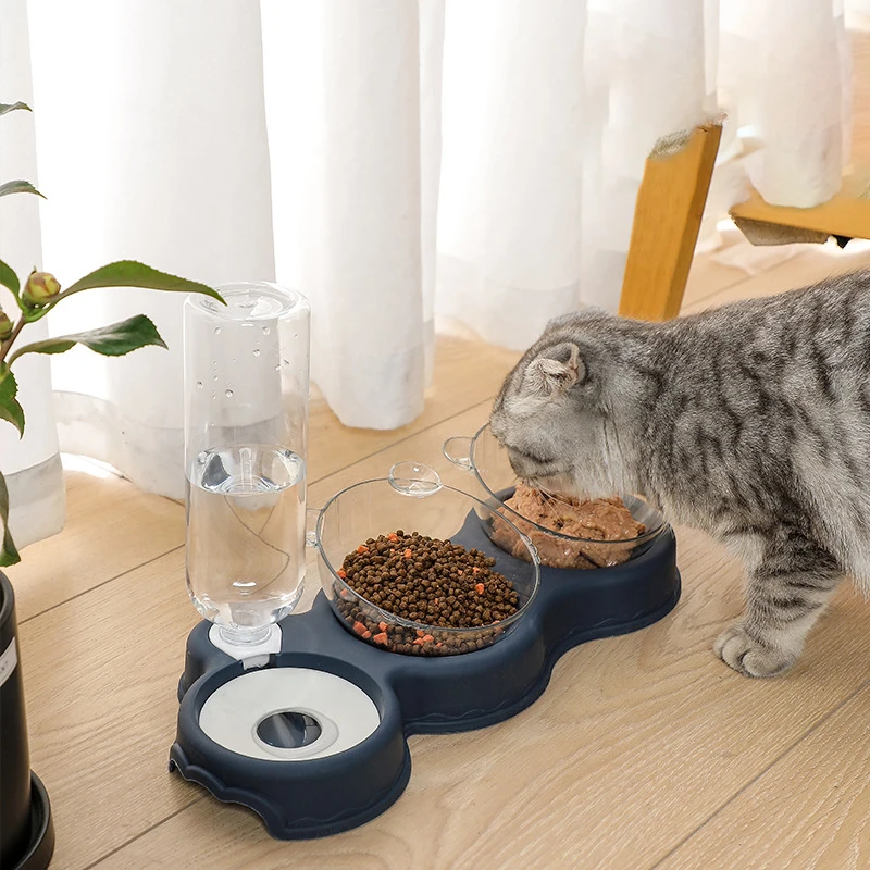 Cat Food Anti Slip Double Bowl Pet Automatic Feeder Water Dispenser 3 in 1 Dog Cat Food Container Drinking Dispenser