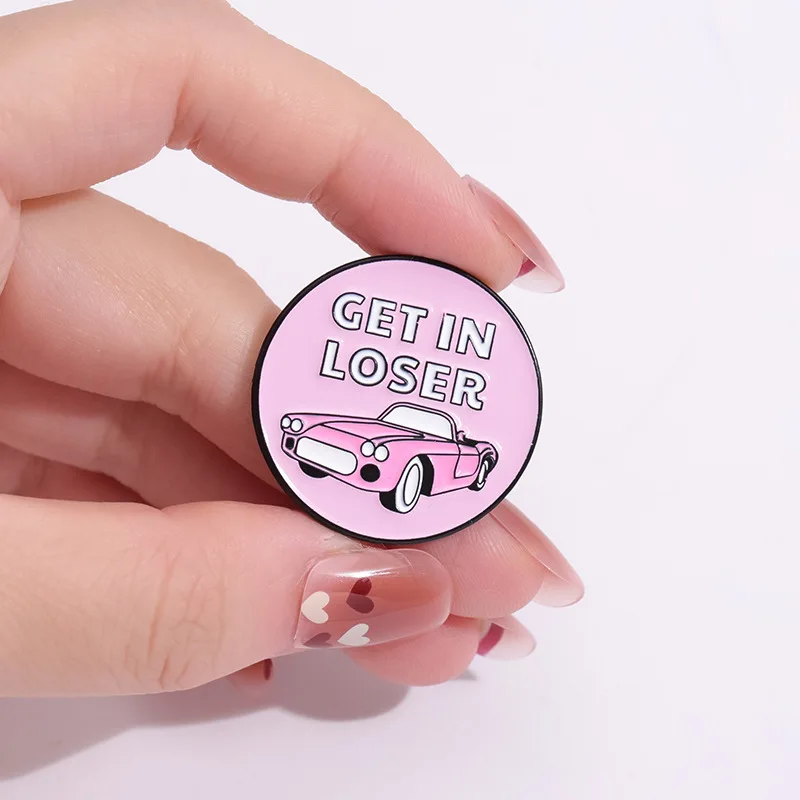 Creative Pink Car English Letters Funny Girl Custom Design Metal Enamel Pins Bulk Manufacturer Soft Enamel Lapel pin