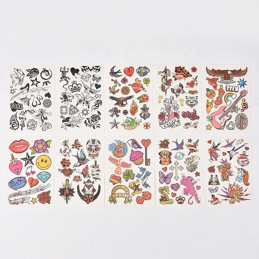 Custom Wholesale Face Arm Temporary Tattoo Sticker Makeup Halloween Tattoo Sticker Waterproof 10 Sheets
