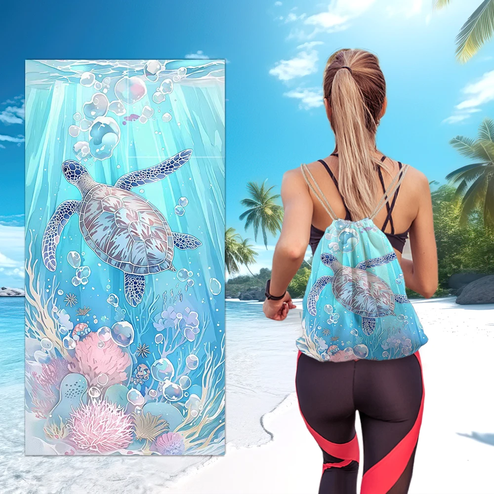 Ready To Ship Summer 2 in 1 Convertible Digital Printing Folding Microfiber Sand-Free Rectangle Shape Beach Towel Tote Bag