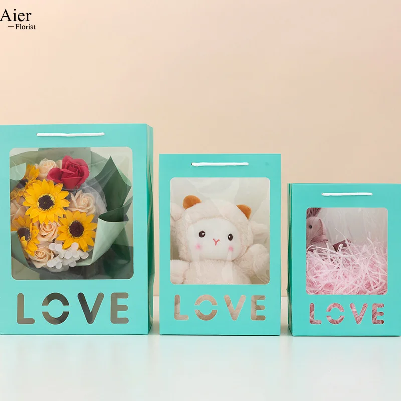 Aierflorist День Святого Валентина или Матери Розовый Цвет букет цветов подарок Английский алфавит сумка и цветок бумажная упаковка белый
