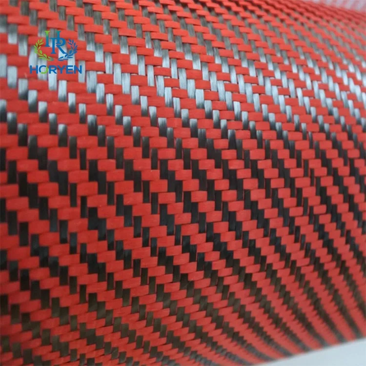 High Strength 200gsm Red Black Carbon Fiber Fabric Cloth Roll