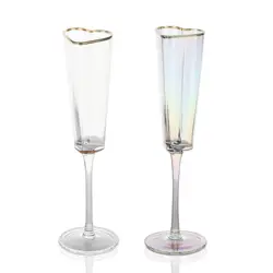 gold rim luster heart shape champagne flute glasses