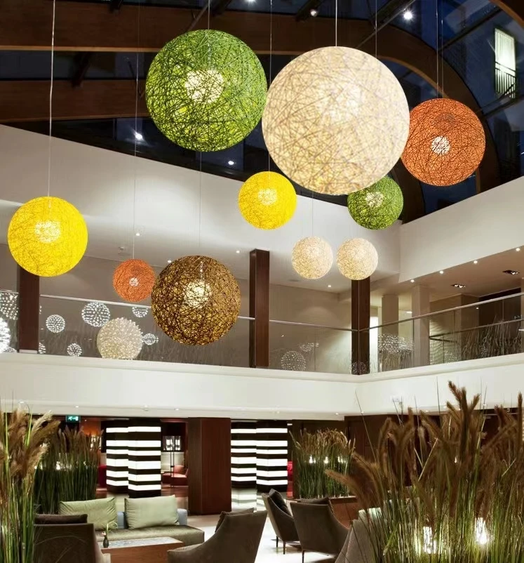 Hemp ball chandelier single head rattan art lamp Garden restaurant bar chandelier