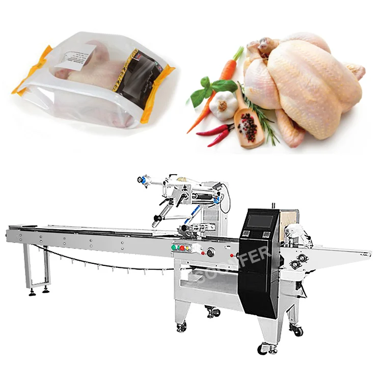 High speed automatic horizontal frozen fresh meat food chicken fillet stick filling packing package machine
