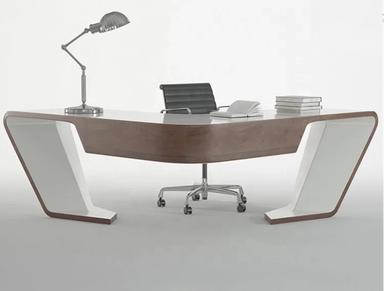 L shape curved  manager boss customized size luxury modern office table with solid surface material