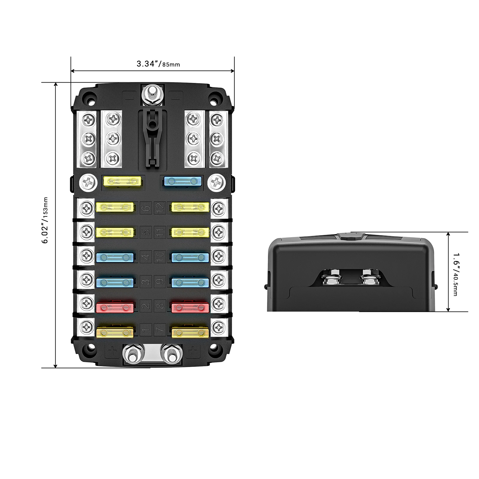 Edge AFG12 12-Way ATC/ATO Fuse Block with Negative Busbar, 12-Circuit Power & Ground Combo Block for Car RV Truck Boat UTV/ATV