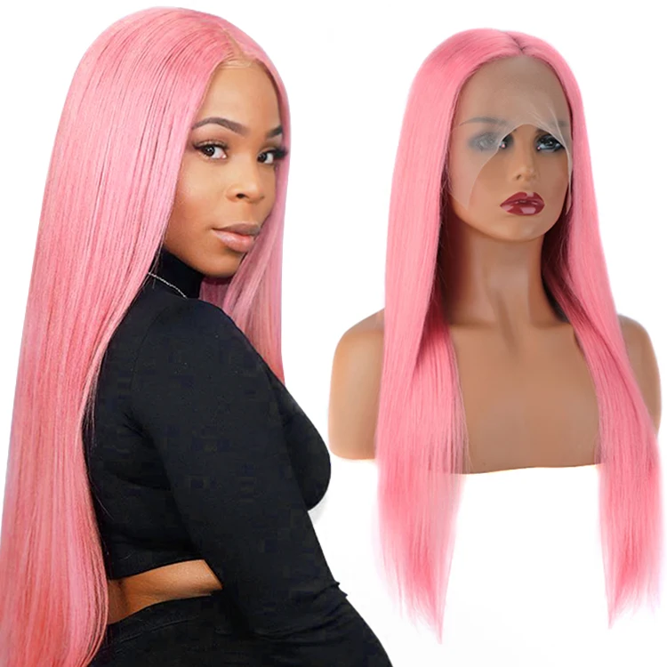Forcuteu Вьетнам с кутикулой в одном направлении длинный Virgin Розовая кость шелковые прямые синтетические волосы на кружеве Регулируемый человеческие волосы парик для черных женщин