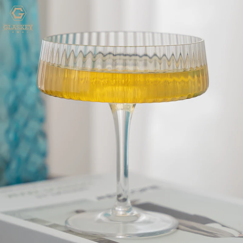 Handmade Vintage Cocktail Glasses Ribbed Cocktail Glass Clear Ribbed Glass Ice Cream Dessert Cup