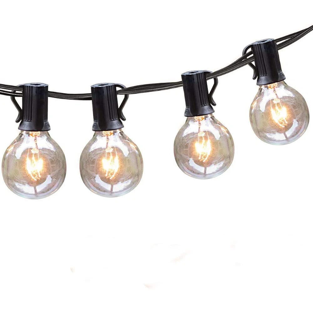 120V E12 Sockets 25FT Length Outdoor Using Decorative Lighting G40 Globe String Lights with 25+2PCS Bulbs