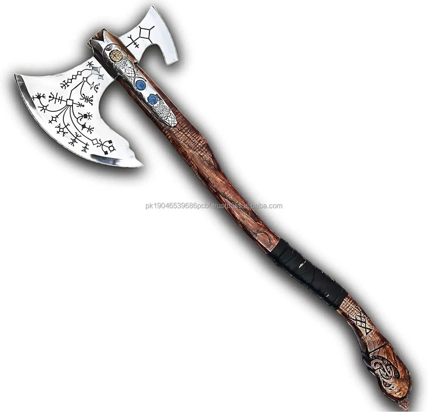 2024 New Arrival Top Quality Stainless Steel Leviathan Axe Handmade God of War axe Hatchet with Rosewood Shaft Leather Sheath
