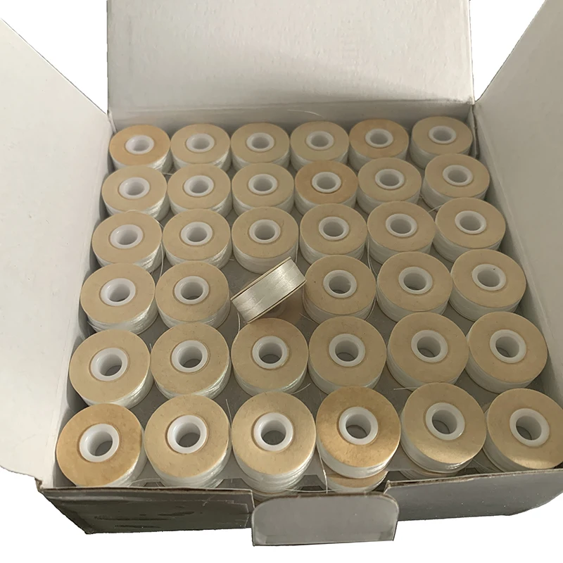 Wholesale 75D/2 Pre-wound Embroidery Bobbins L Style Polyester Side Less Bobbin Thread in Black and White