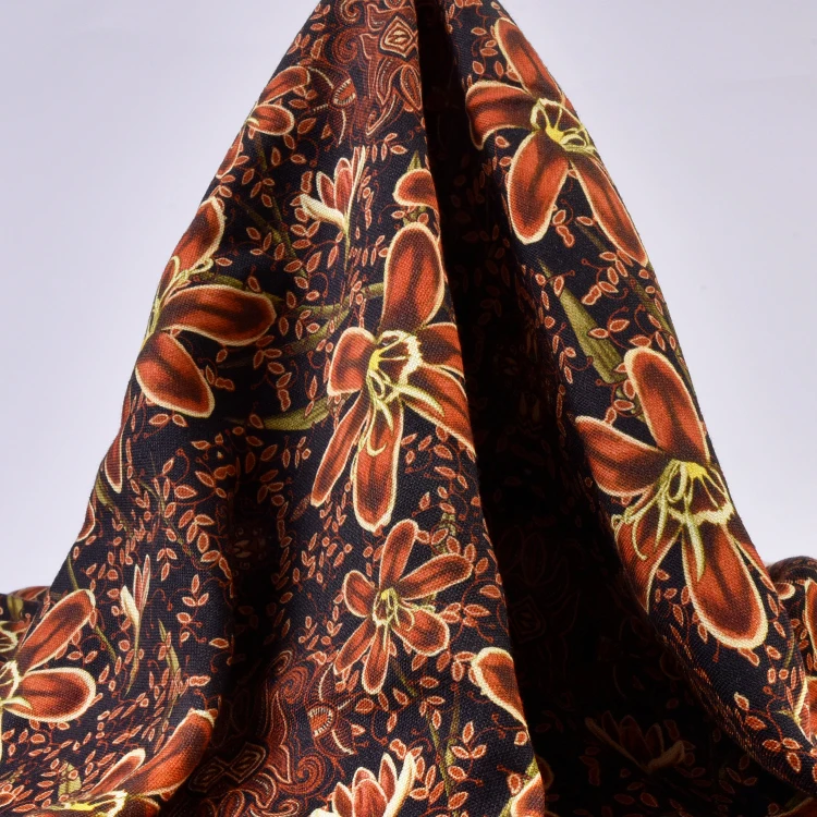 120d viscose 30s rayon 21s tencel linen blend Retro tradition original floral printed fabric for women