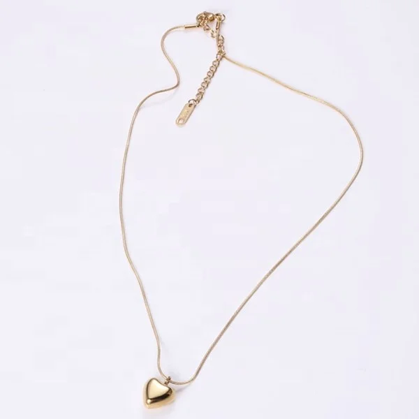 Hot Selling Women Ball Snake Chain 18k Gold Plated Heart Pendant Necklace Minimalist jewelry