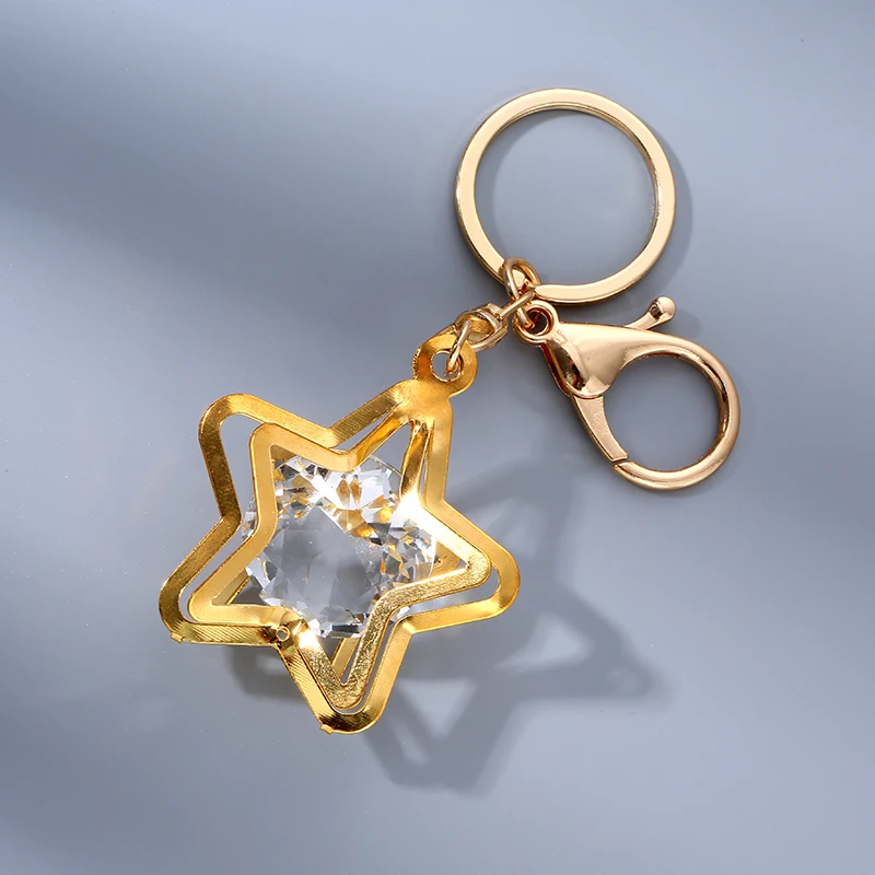 Simple skeleton double pentagram diamond keychain female bag key charm accessories Alloy + rhinestone material Key ring jewelry