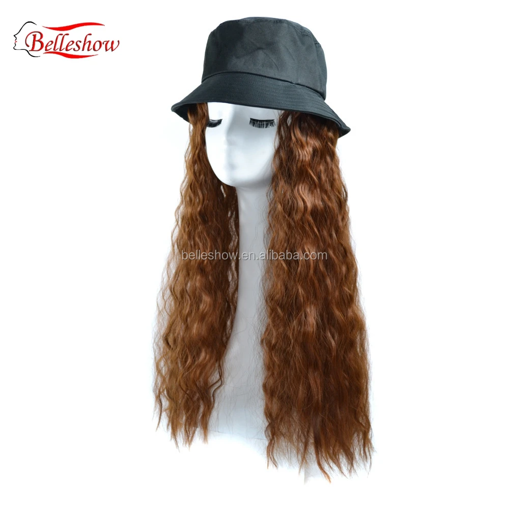 Hot sell wholesale Fisherman hat wig ins hot sell corn style hat fashion black girl curly cap Long curly corn hair