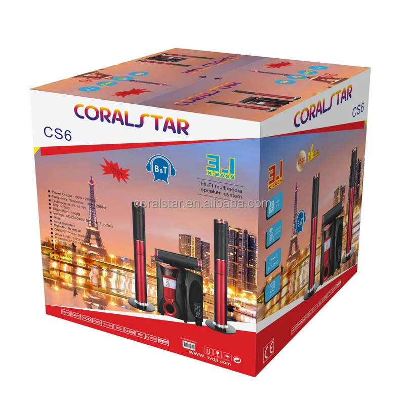 Coralstar Высокое качество 3 1 домашний кинотеатр USB SD FM DVD система сабвуфер