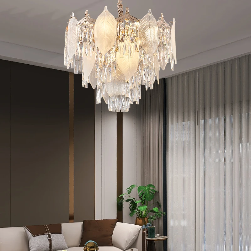 Высококачественные роскошные французские Легкие Хрустальные стеклянные листья подвесные светильники Гостиная Ресторан спальня хрустальные люстры