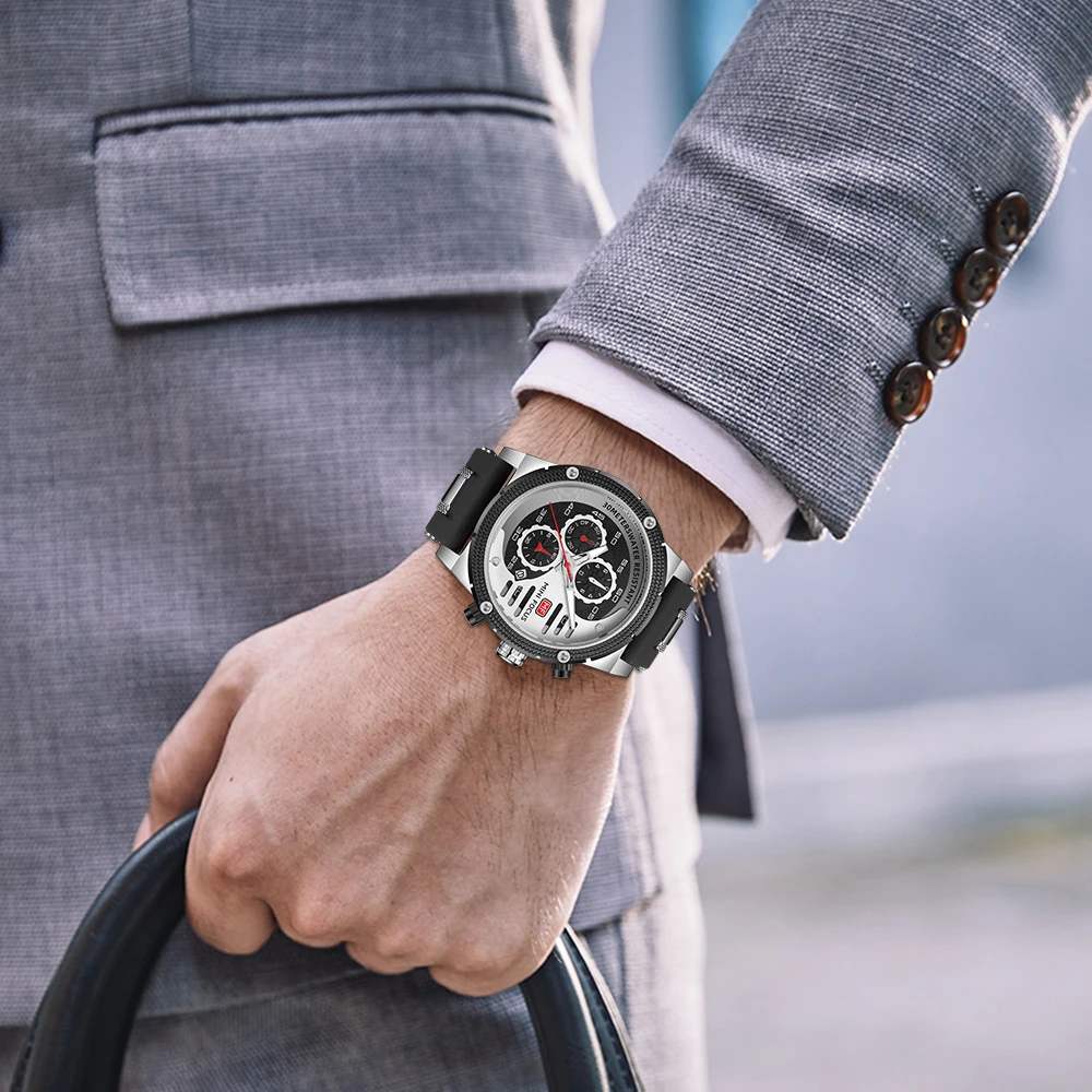 Relogio Masculino Mini Focus MF0246G Chronograph Quartz Watches Luxury Men Wrist Waterproof Fashion Silicone Sport Watch