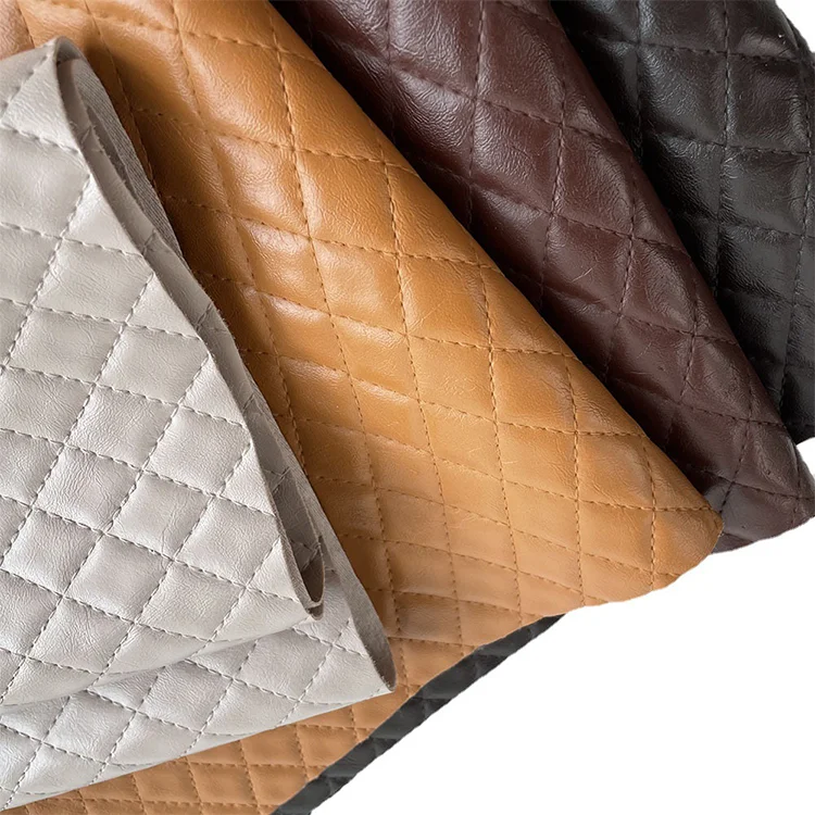 Embroidered plaid press line square diamond PU leather for matte handbag upholstery sofa upholstery leather