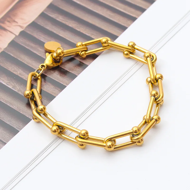 European and American cross-border horseshoe U-shaped punk style exaggerated jewelry stainless steel 18k bracelet wholesale