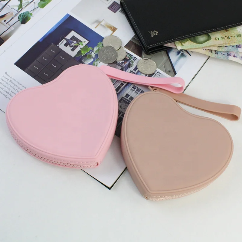 Hot Sales Silicone Heart Shaped Coin Purse Wallet Zipper Purse Mini Coin Pouch Wallet