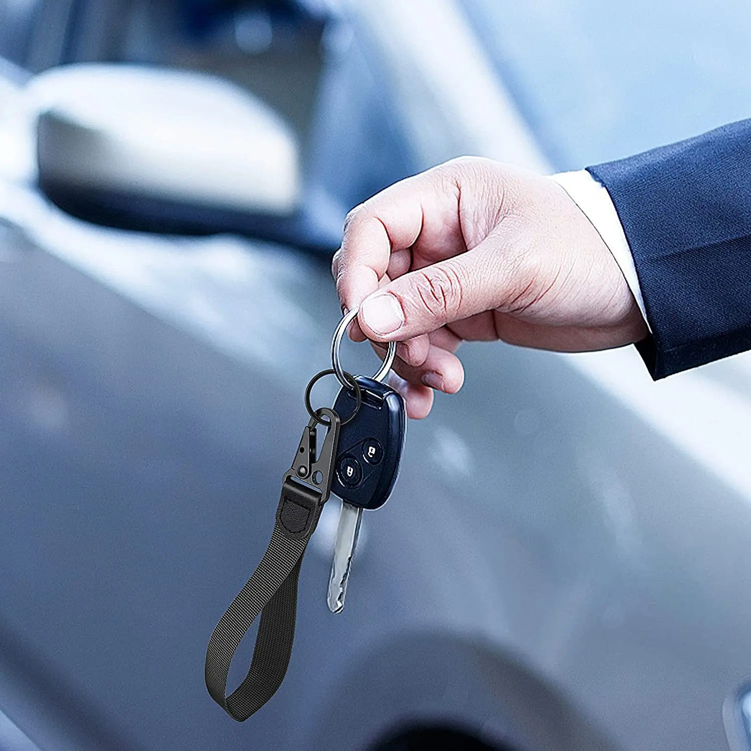 Portable Solid Color Nylon Lanyard Carabiner Keychain Accessories Customizable Logo Hand Wristlet Key Chain Holder