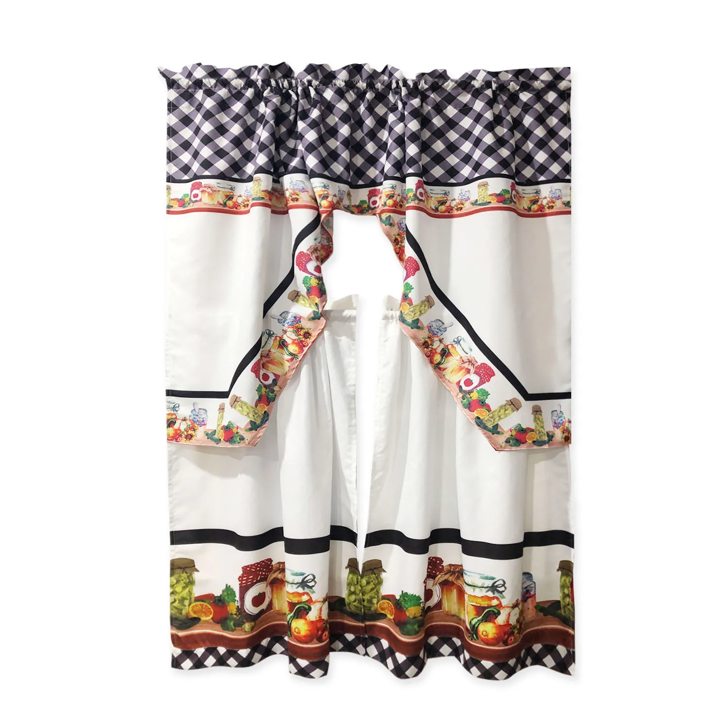 Custom Printed Kitchen Window Valances Tier Kitchen Curtain for Home Decoration 3 Pieces Set