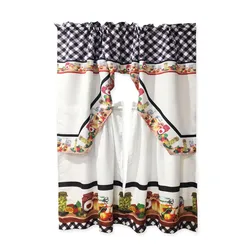Custom Printed Kitchen Window Valances Tier Kitchen Curtain for Home Decoration 3 Pieces Set