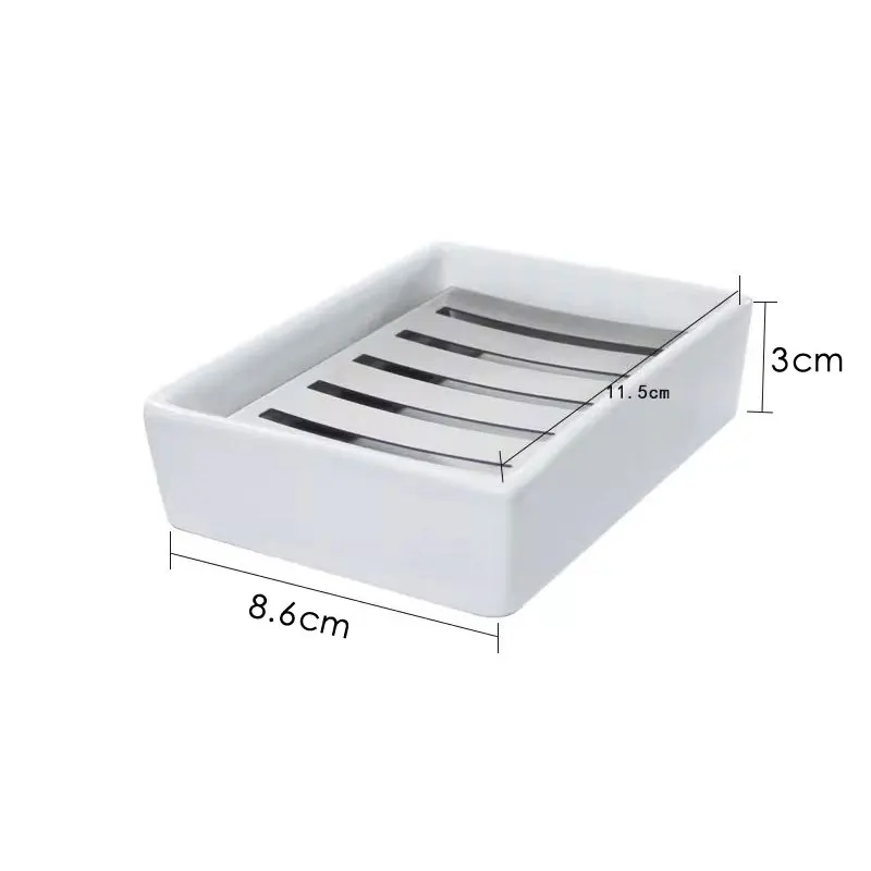 Black Ceramic Soap Dish Stainless Steel Soap Holder for Bathroom and Shower Double Layer Draining Soap Box