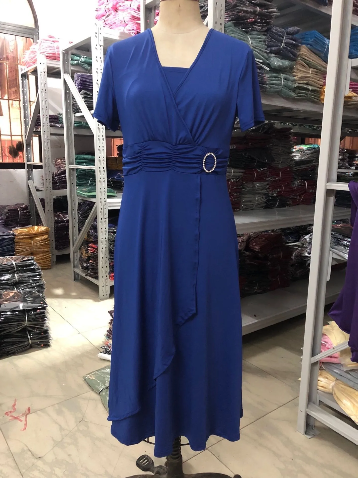 YQY8857 Hot Selling Fashion Elegant Asymmetric Skirt V-neck Ladies Office Dresses Women Formal Work Plus Size 5XL Party Dress