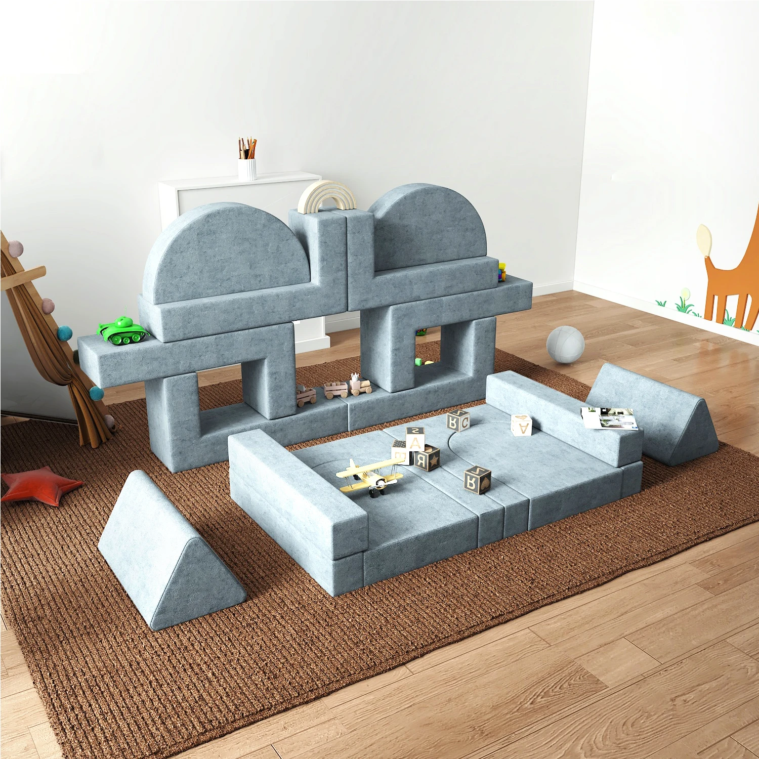 16pcs modular couch Factory Sponge Microfiber Fabric Soft Baby Play Bed Children Kid Play Room Baby Couch kids Sofa set