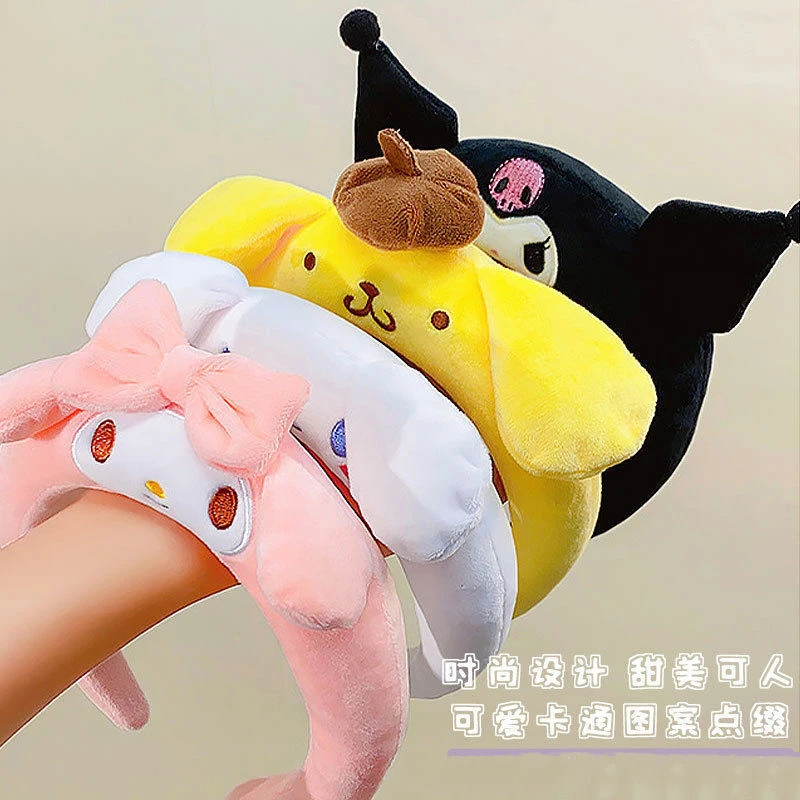 Jiamu Hot Sale Children Cartoon Sanrio Facial Washing Girl Hair Hoop Plush Wide-edged Head Hoop Cute Headband For Women Girls